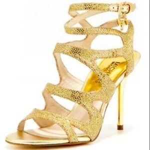 Shimmery Michael Kors Yvonne Gold Heels size 7.5